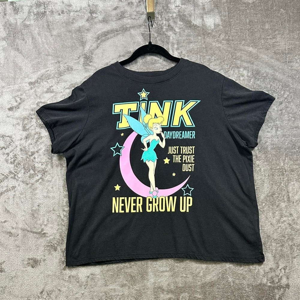 Disney Tinker Bell Graphic T-Shirt 2X Black Pixie Dust Fairy Tee‎ Plus Size